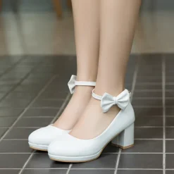 Girls' White Bow Mary Jane Shoes - Perfect for Weddings, Parties, and Special Occasions