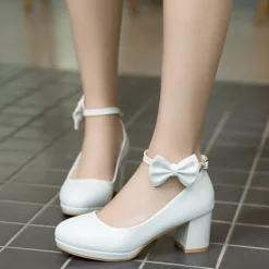 Girls' White Bow Mary Jane Shoes - Perfect for Weddings, Parties, and Special Occasions