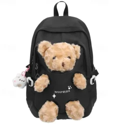 Girls' Yellow and Pink School Backpack with Plush Teddy Bear Design, Cute Lightweight Bookbag for Kindergarten and Elementary Students