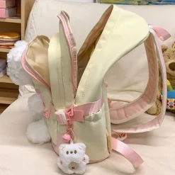Girls' Yellow and Pink School Backpack with Plush Teddy Bear Design, Cute Lightweight Bookbag for Kindergarten and Elementary Students