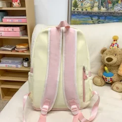 Girls' Yellow and Pink School Backpack with Plush Teddy Bear Design, Cute Lightweight Bookbag for Kindergarten and Elementary Students