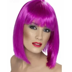 Glam Wig Neon Purple Fancy Dress Wigs for Carnival Parties Women Vibrant Synthetic Hair Fun Costume Accessory