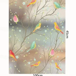 Glass Window Film Cartoon Twig Bird Frosted Static Privacy Decoration Self Adhesive for UV Blocking Heat Control Glass Window Stickers 100X45CM