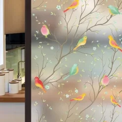 Glass Window Film Cartoon Twig Bird Frosted Static Privacy Decoration Self Adhesive for UV Blocking Heat Control Glass Window Stickers 100X45CM