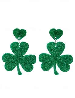 Glitter Shamrock Drop Earrings – Festive St. Patrick's Day Jewelry for Women, Lightweight Dangle Design for Celebrations and Everyday Wear