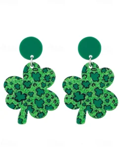 Glitter Shamrock Drop Earrings – Festive St. Patrick's Day Jewelry for Women, Lightweight Dangle Design for Celebrations and Everyday Wear