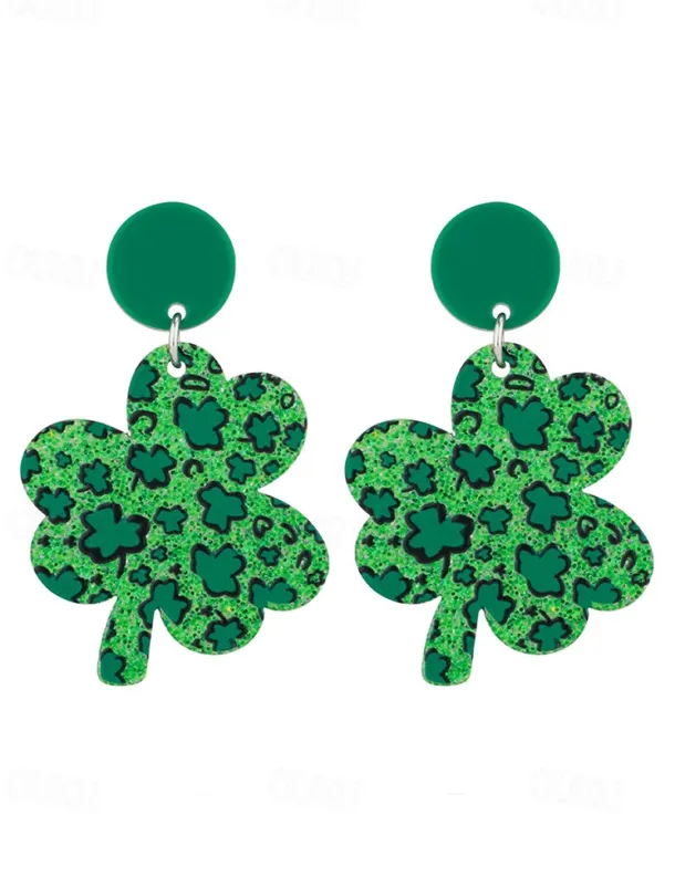 Glitter Shamrock Drop Earrings – Festive St. Patrick's Day Jewelry for Women, Lightweight Dangle Design for Celebrations and Everyday Wear