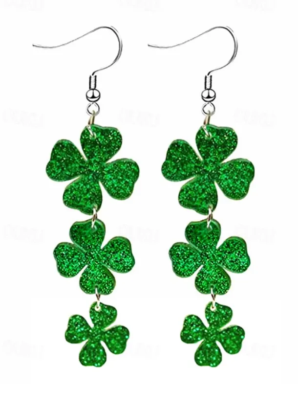 Glitter Shamrock Drop Earrings – Festive St. Patrick's Day Jewelry for Women, Lightweight Dangle Design for Celebrations and Everyday Wear