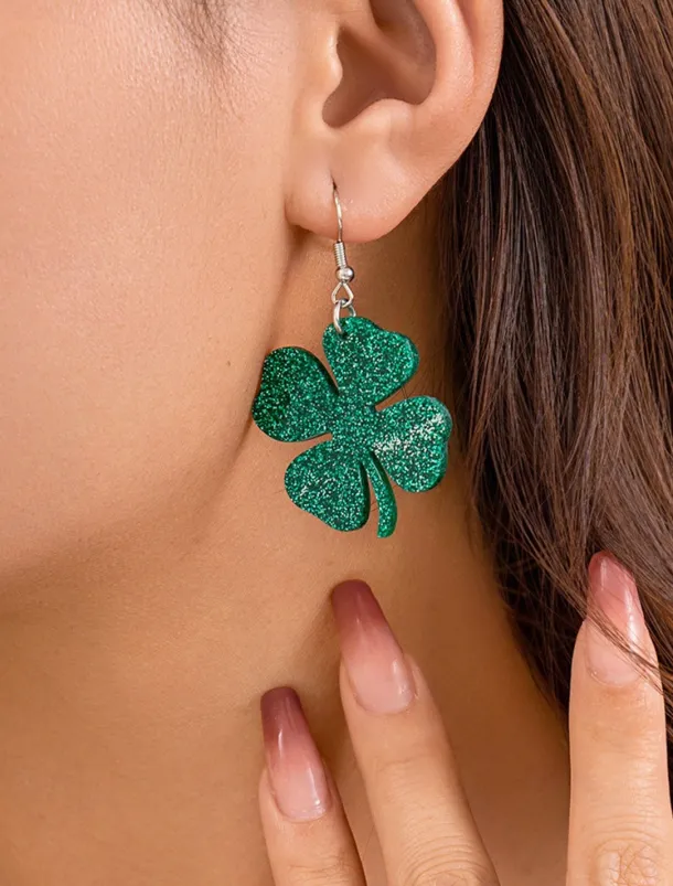 Glitter Shamrock Drop Earrings – Festive St. Patrick's Day Jewelry for Women, Lightweight Dangle Design for Celebrations and Everyday Wear