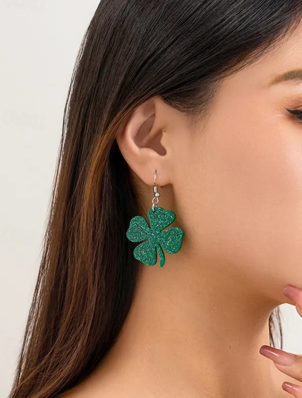 Glitter Shamrock Drop Earrings – Festive St. Patrick's Day Jewelry for Women, Lightweight Dangle Design for Celebrations and Everyday Wear