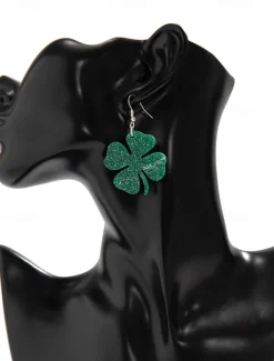 Glitter Shamrock Drop Earrings – Festive St. Patrick's Day Jewelry for Women, Lightweight Dangle Design for Celebrations and Everyday Wear