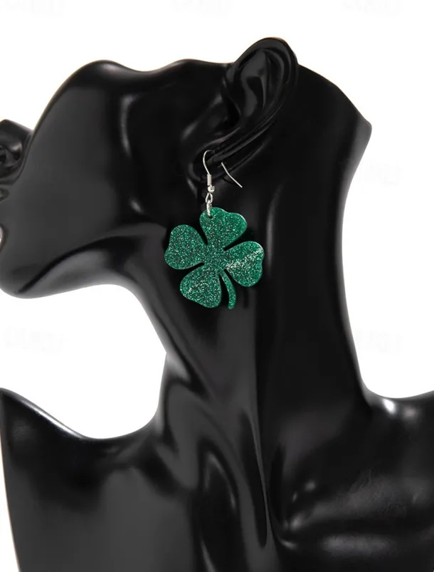 Glitter Shamrock Drop Earrings – Festive St. Patrick's Day Jewelry for Women, Lightweight Dangle Design for Celebrations and Everyday Wear