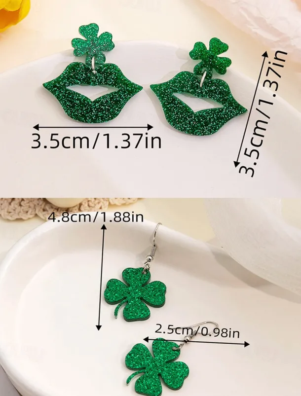 Glitter Shamrock Drop Earrings – Festive St. Patrick's Day Jewelry for Women, Lightweight Dangle Design for Celebrations and Everyday Wear