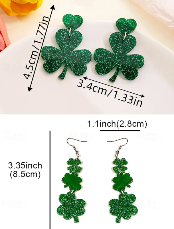 Glitter Shamrock Drop Earrings – Festive St. Patrick's Day Jewelry for Women, Lightweight Dangle Design for Celebrations and Everyday Wear