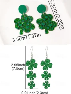 Glitter Shamrock Drop Earrings – Festive St. Patrick's Day Jewelry for Women, Lightweight Dangle Design for Celebrations and Everyday Wear