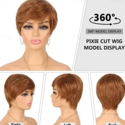 Glueless Wear and Go Wig Pixie Cut Short Human Hair Wigs for Black Women Full Machine Wigs 150% Density Layered Wavy Style Wigs with Bangs