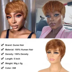 Glueless Wear and Go Wig Pixie Cut Short Human Hair Wigs for Black Women Full Machine Wigs 150% Density Layered Wavy Style Wigs with Bangs