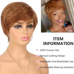 Glueless Wear and Go Wig Pixie Cut Short Human Hair Wigs for Black Women Full Machine Wigs 150% Density Layered Wavy Style Wigs with Bangs