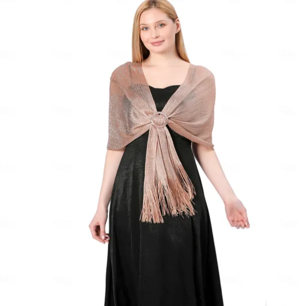 Gold And Silver Silk Shawl With Buckle, Bride And Bridesmaid Group, Dance Party, Wedding Dress, Evening Gown, Shawl For Women