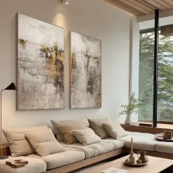 Gold foil oil painting handmade abstract gold painting Wabi sabi Wall Art Beige Abstract Painting on Canvas A Pair Beige Texture oil painting Wall Art Neutral Abstract oil painting Wal Decor