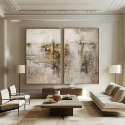 Gold foil oil painting handmade abstract gold painting Wabi sabi Wall Art Beige Abstract Painting on Canvas A Pair Beige Texture oil painting Wall Art Neutral Abstract oil painting Wal Decor