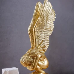 Gold Kneeling Angel Desktop Decoration, Resin Material Salvation Angel Sculpture, Handmade Craft for TV Background Wall, Entryway, Study, and Office Desk Decor