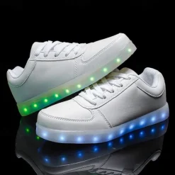Gold LED Light Up Sneakers for Men and Women – USB Rechargeable Shiny Party Shoes with Glow Sole for Dancing, Festivals, Nightclubs, and Halloween