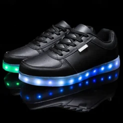 Gold LED Light Up Sneakers for Men and Women – USB Rechargeable Shiny Party Shoes with Glow Sole for Dancing, Festivals, Nightclubs, and Halloween