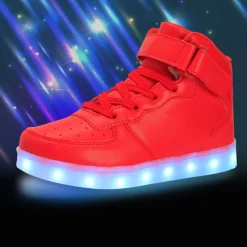 Gold LED Light-Up High-Top Sneakers for Kids and Men with Colorful Sole, Adjustable Strap, and Shiny Finish
