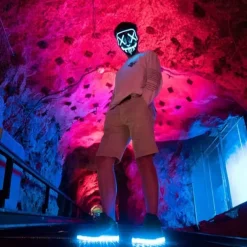 Gold LED Light-Up High-Top Sneakers for Kids and Men with Colorful Sole, Adjustable Strap, and Shiny Finish