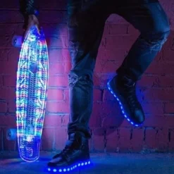 Gold LED Light-Up High-Top Sneakers for Kids and Men with Colorful Sole, Adjustable Strap, and Shiny Finish