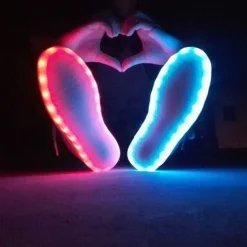 Gold LED Light-Up High-Top Sneakers for Kids and Men with Colorful Sole, Adjustable Strap, and Shiny Finish