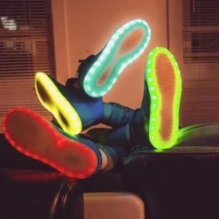 Gold LED Light-Up High-Top Sneakers for Kids and Men with Colorful Sole, Adjustable Strap, and Shiny Finish