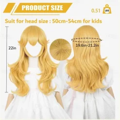 Golden Princess Wig with Earrings and Crown Blonde Long Wavy Peach Wig for Kids Cosplay Halloween Wigs