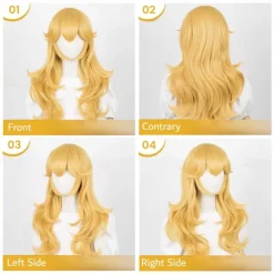 Golden Princess Wig with Earrings and Crown Blonde Long Wavy Peach Wig for Kids Cosplay Halloween Wigs