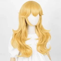 Golden Princess Wig with Earrings and Crown Blonde Long Wavy Peach Wig for Kids Cosplay Halloween Wigs