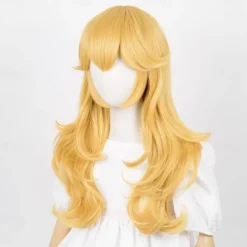 Golden Princess Wig with Earrings and Crown Blonde Long Wavy Peach Wig for Kids Cosplay Halloween Wigs