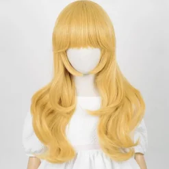 Golden Princess Wig with Earrings and Crown Blonde Long Wavy Peach Wig for Kids Cosplay Halloween Wigs