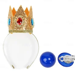 Golden Princess Wig with Earrings and Crown Blonde Long Wavy Peach Wig for Kids Cosplay Halloween Wigs