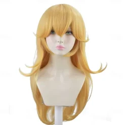 Golden Princess Wig with Bangs Yellow Long Wavy Film Cosplay Synthetic Blonde Wig for Party Anime Halloween Wigs