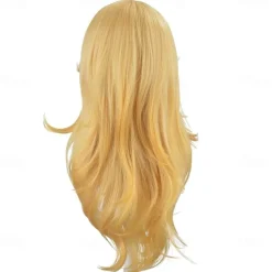 Golden Princess Wig with Bangs Yellow Long Wavy Film Cosplay Synthetic Blonde Wig for Party Anime Halloween Wigs