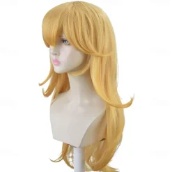 Golden Princess Wig with Bangs Yellow Long Wavy Film Cosplay Synthetic Blonde Wig for Party Anime Halloween Wigs
