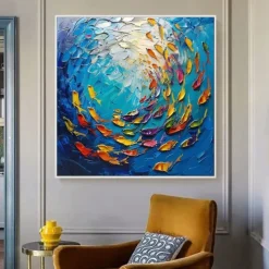 Goldfish Oil painting 100% Handmade large koi painting Hand Painted Wall Art koi fish painting new Colorful Koi art koi painting wall art knife art painting Home Decoration Decor animal paintings