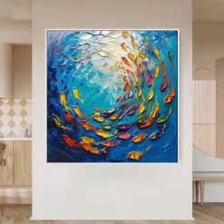 Goldfish Oil painting 100% Handmade large koi painting Hand Painted Wall Art koi fish painting new Colorful Koi art koi painting wall art knife art painting Home Decoration Decor animal paintings