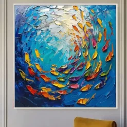 Goldfish Oil painting 100% Handmade large koi painting Hand Painted Wall Art koi fish painting new Colorful Koi art koi painting wall art knife art painting Home Decoration Decor animal paintings