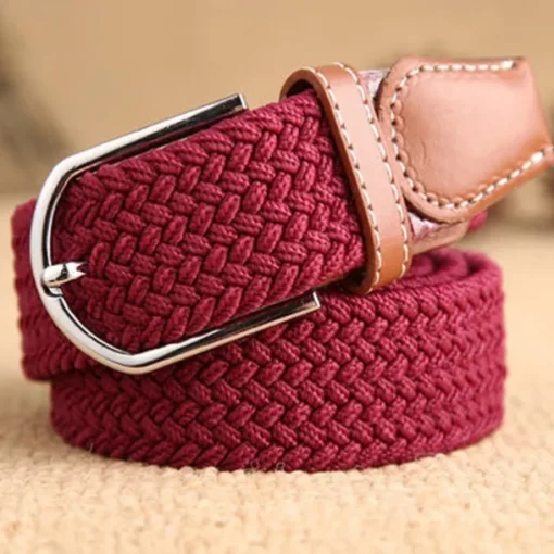 Golf Belt Unisex Stylish and Versatile Leather Belt with Buckle, Fashionable Woven Design, Elasticity, and Korean-style Casual Canvas for Men and Women