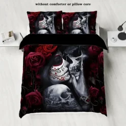 Gothic Cool Skull Floral Print 3-Piece Duvet Cover Set Bedding Set - Unique and Artistic Design - Includes Duvet Cover and Pillowcases - Soft and Durable Fabric - Perfect for Adding an Edgy Touch to Your Bedroom Decor