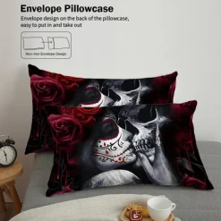 Gothic Cool Skull Floral Print 3-Piece Duvet Cover Set Bedding Set - Unique and Artistic Design - Includes Duvet Cover and Pillowcases - Soft and Durable Fabric - Perfect for Adding an Edgy Touch to Your Bedroom Decor