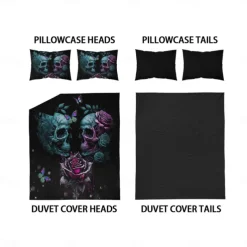 Gothic Cool Skull Floral Print 3-Piece Duvet Cover Set Bedding Set - Unique and Artistic Design - Includes Duvet Cover and Pillowcases - Soft and Durable Fabric - Perfect for Adding an Edgy Touch to Your Bedroom Decor
