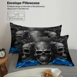 Gothic Cool Skull Floral Print 3-Piece Duvet Cover Set Bedding Set - Unique and Artistic Design - Includes Duvet Cover and Pillowcases - Soft and Durable Fabric - Perfect for Adding an Edgy Touch to Your Bedroom Decor